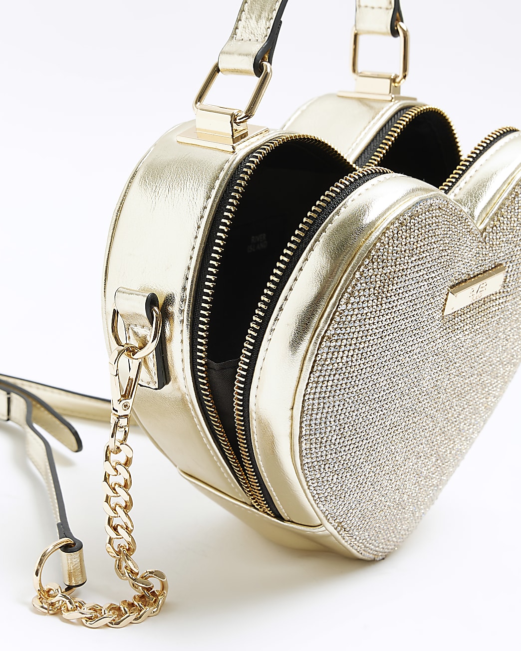 Gold diamante detail heart shape bag