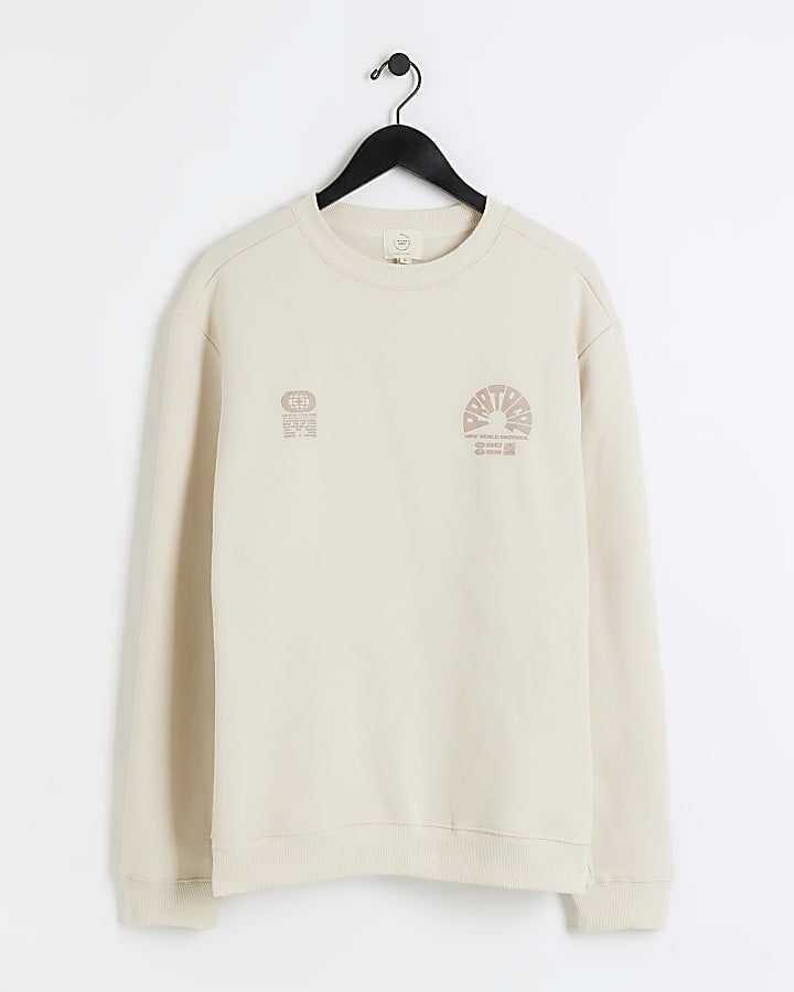 Ecru Regular Fit Floral Graphic Sweatshirt