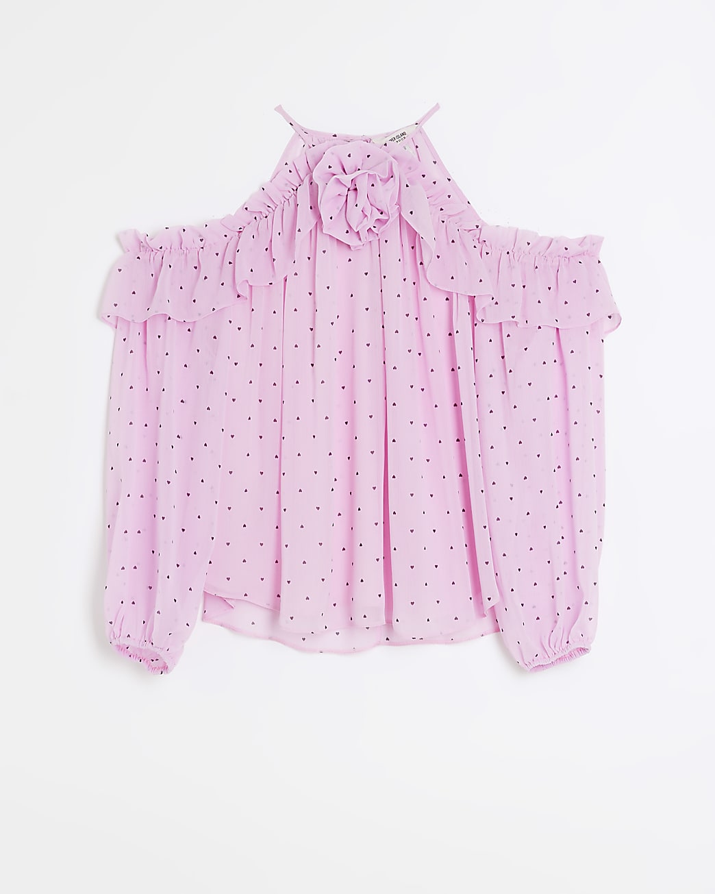 Pink spot cold shoulder corsage blouse
