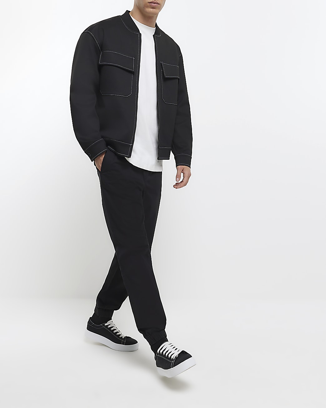 Black regular fit pull on cuffed trousers