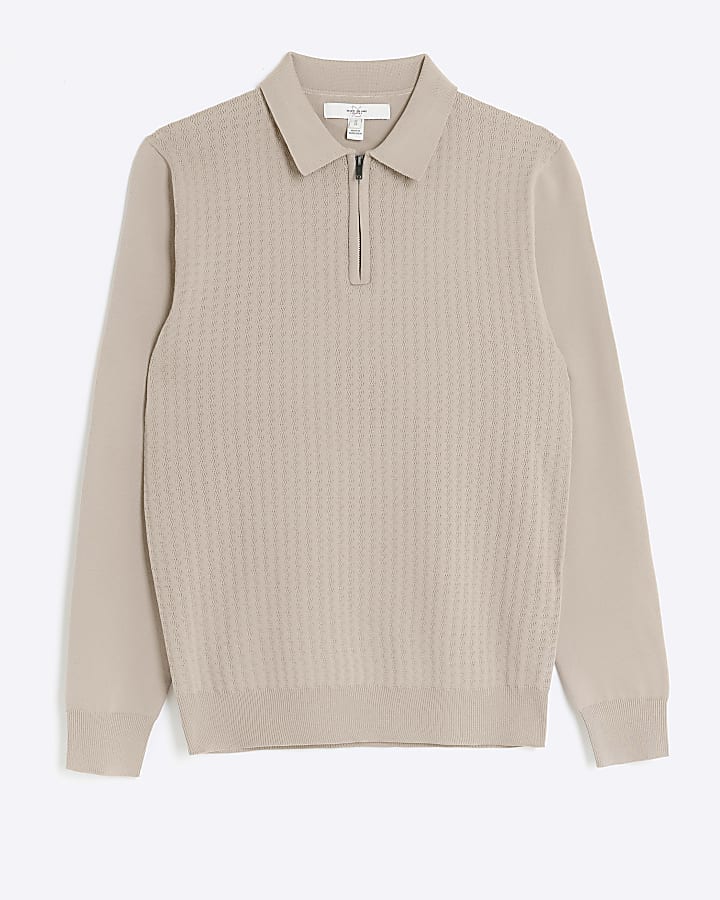 Stone muscle fit cable knit polo