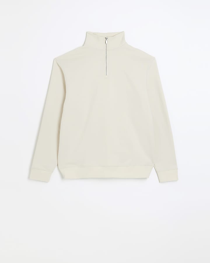 Ecru regular fit funnel sweatshirt