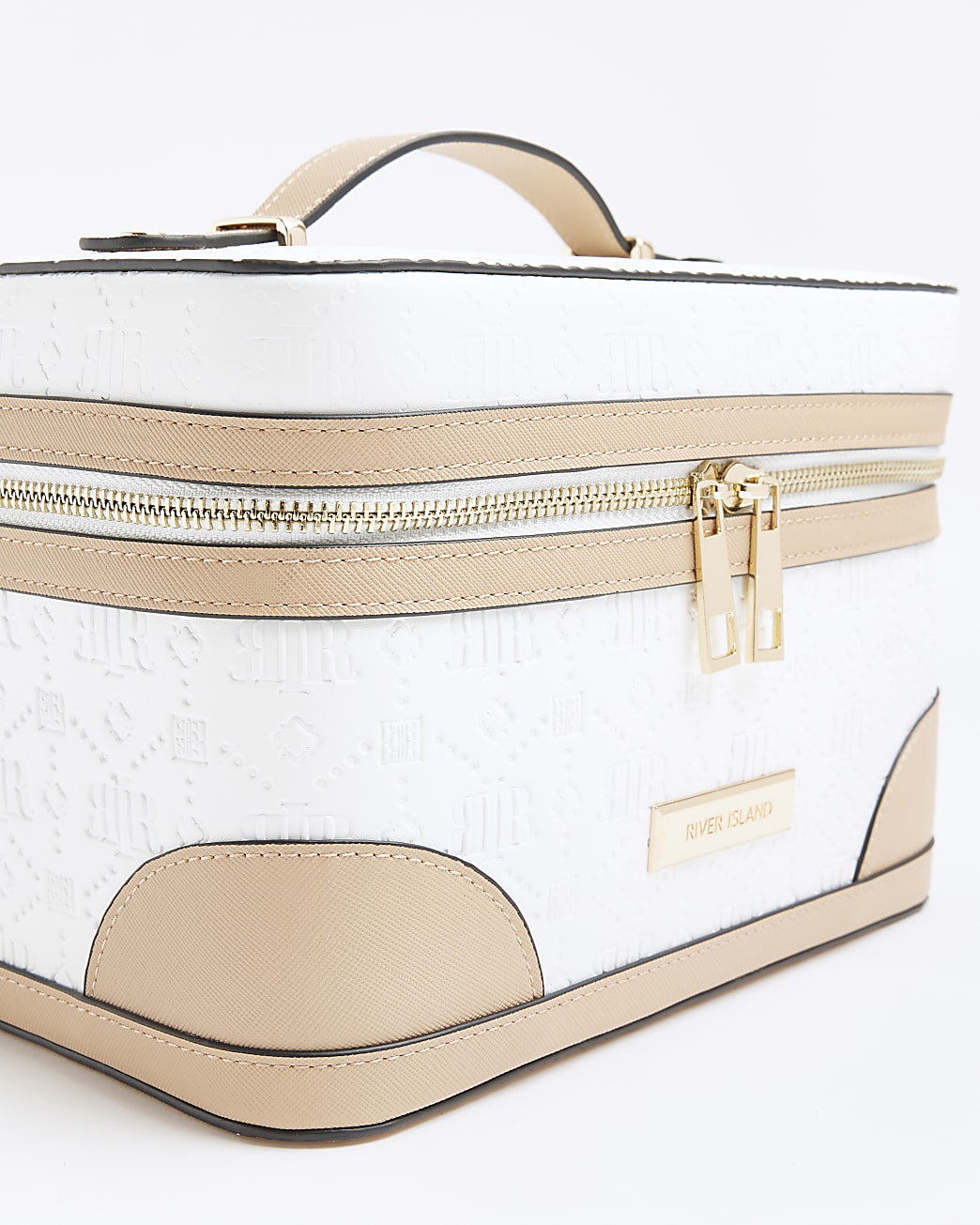 White embossed makeup bag
