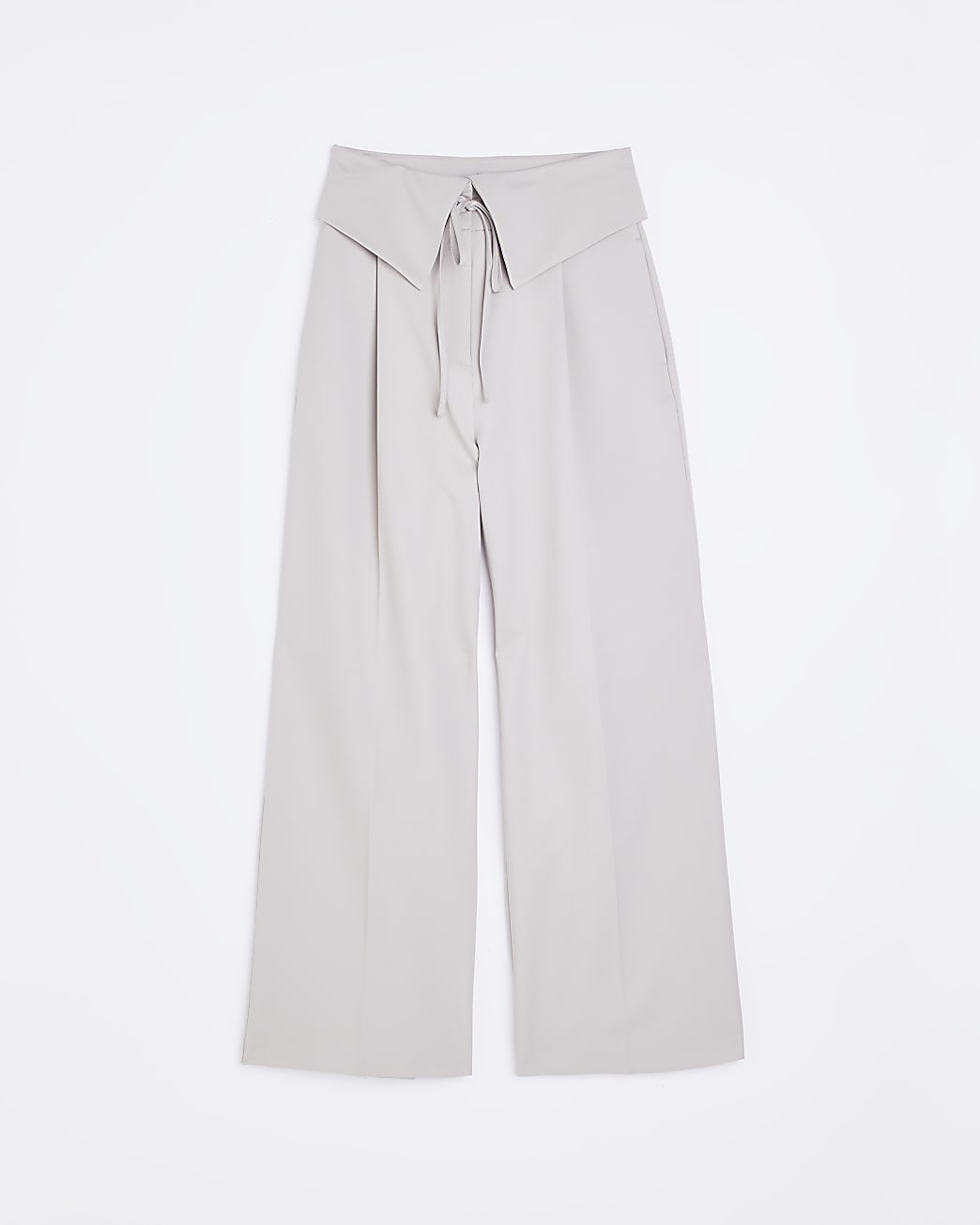 Grey fold over waist wide leg trousers