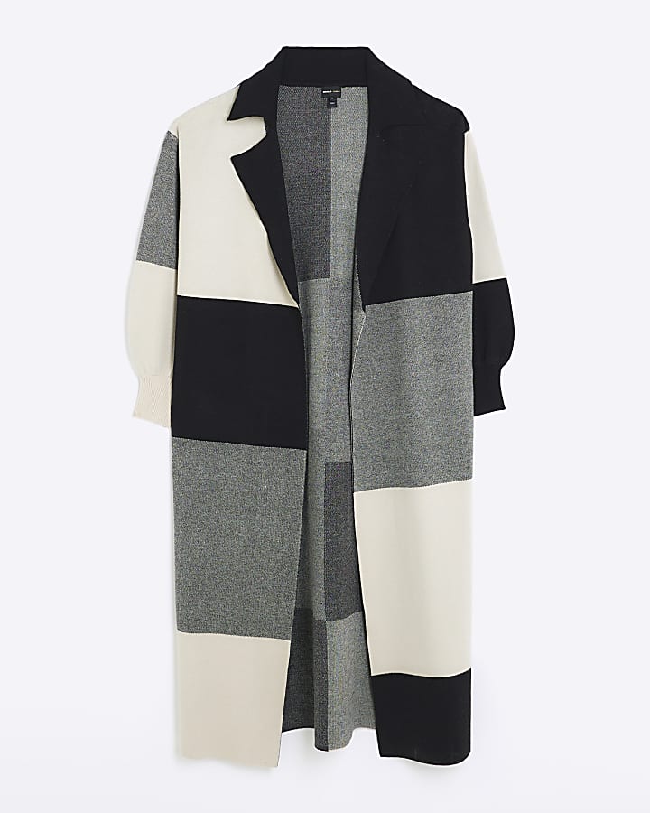 Black colour block longline cardigan