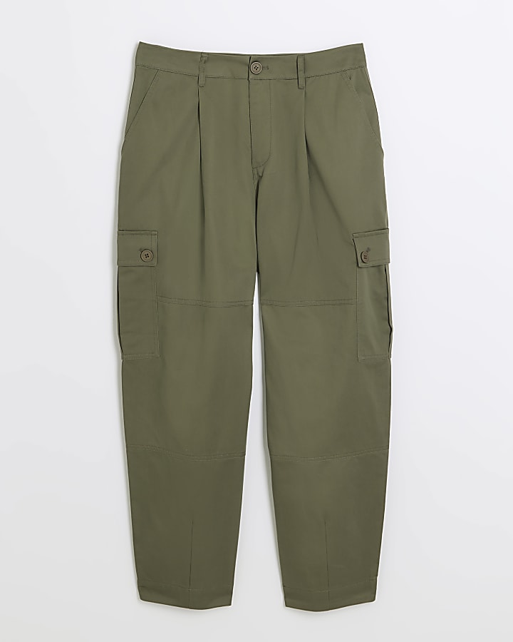 Khaki tapered leg cargo trousers