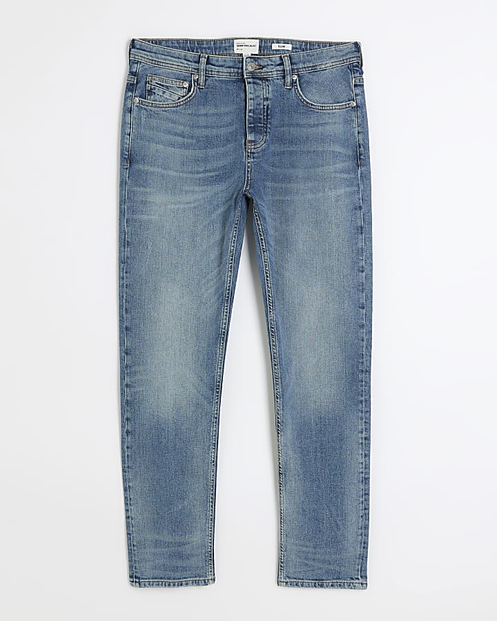 Blue slim fit faded jeans