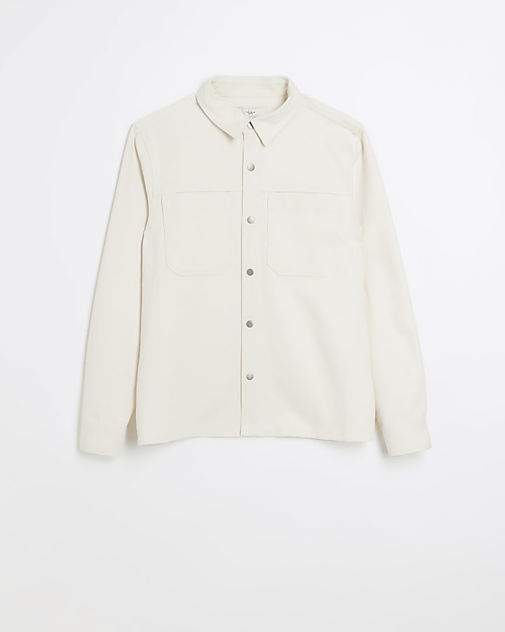 Ecru regular fit smart overshirt