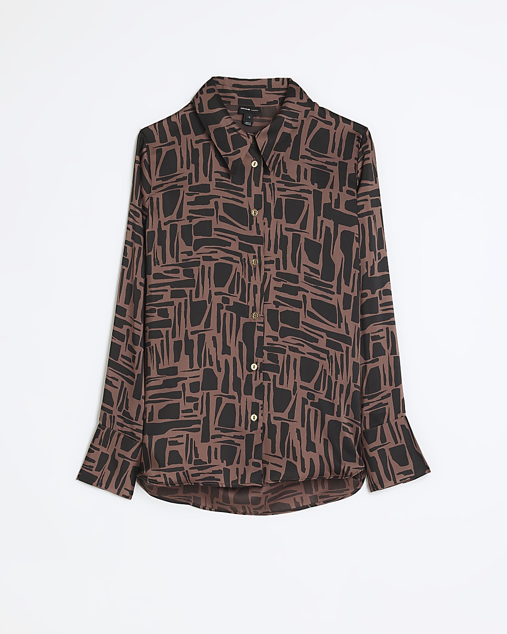 Brown satin abstract print shirt