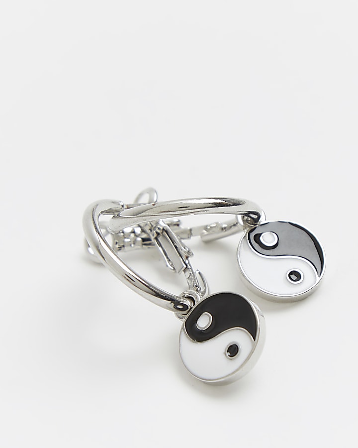 Silver colour yin and yang hoop earrings