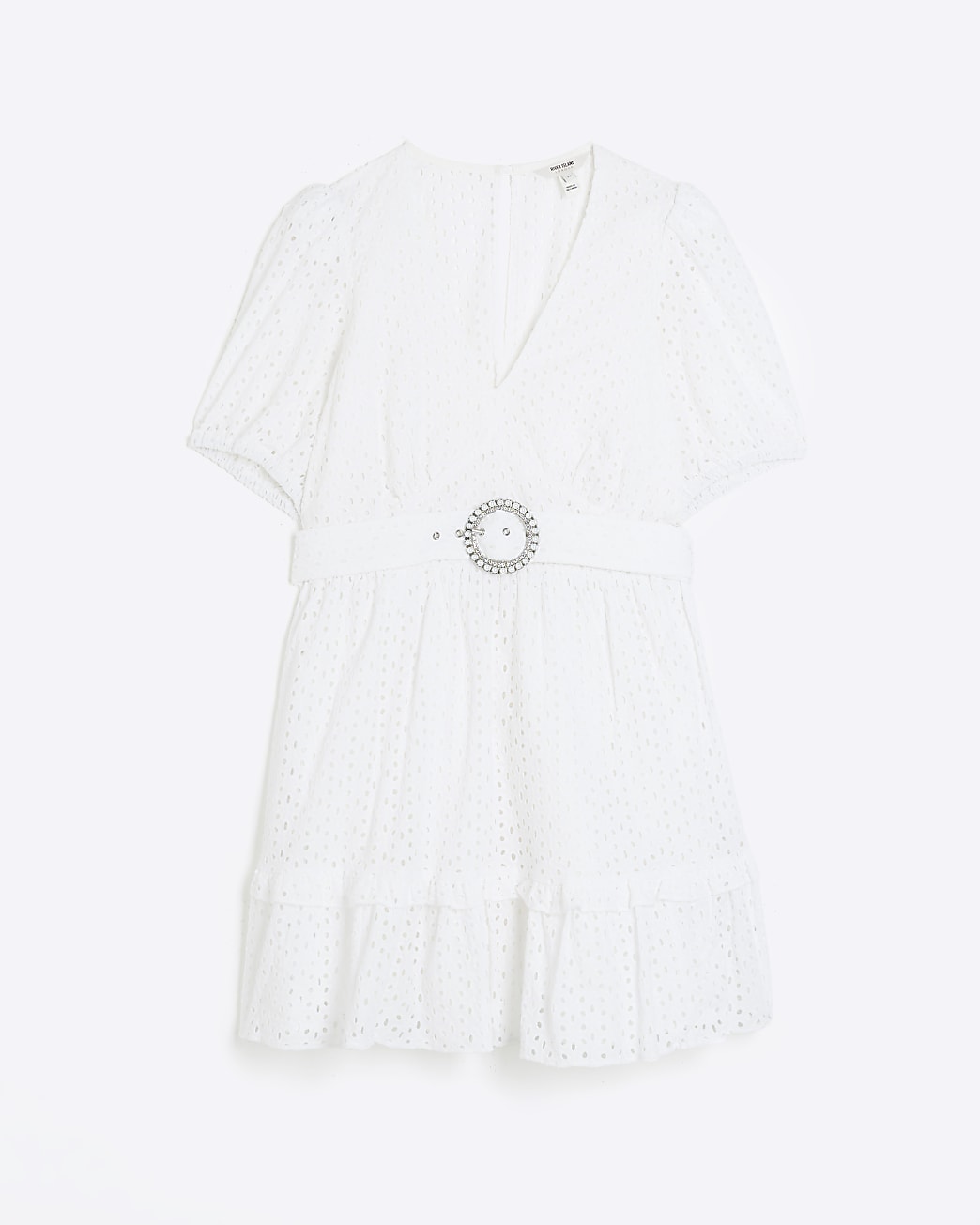 White broderie belted swing mini dress