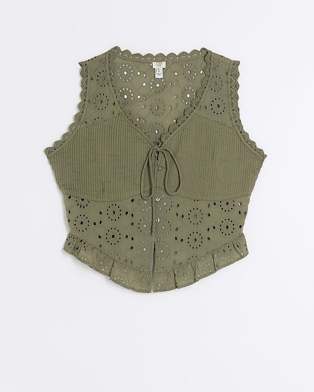 Khaki broderie corset top
