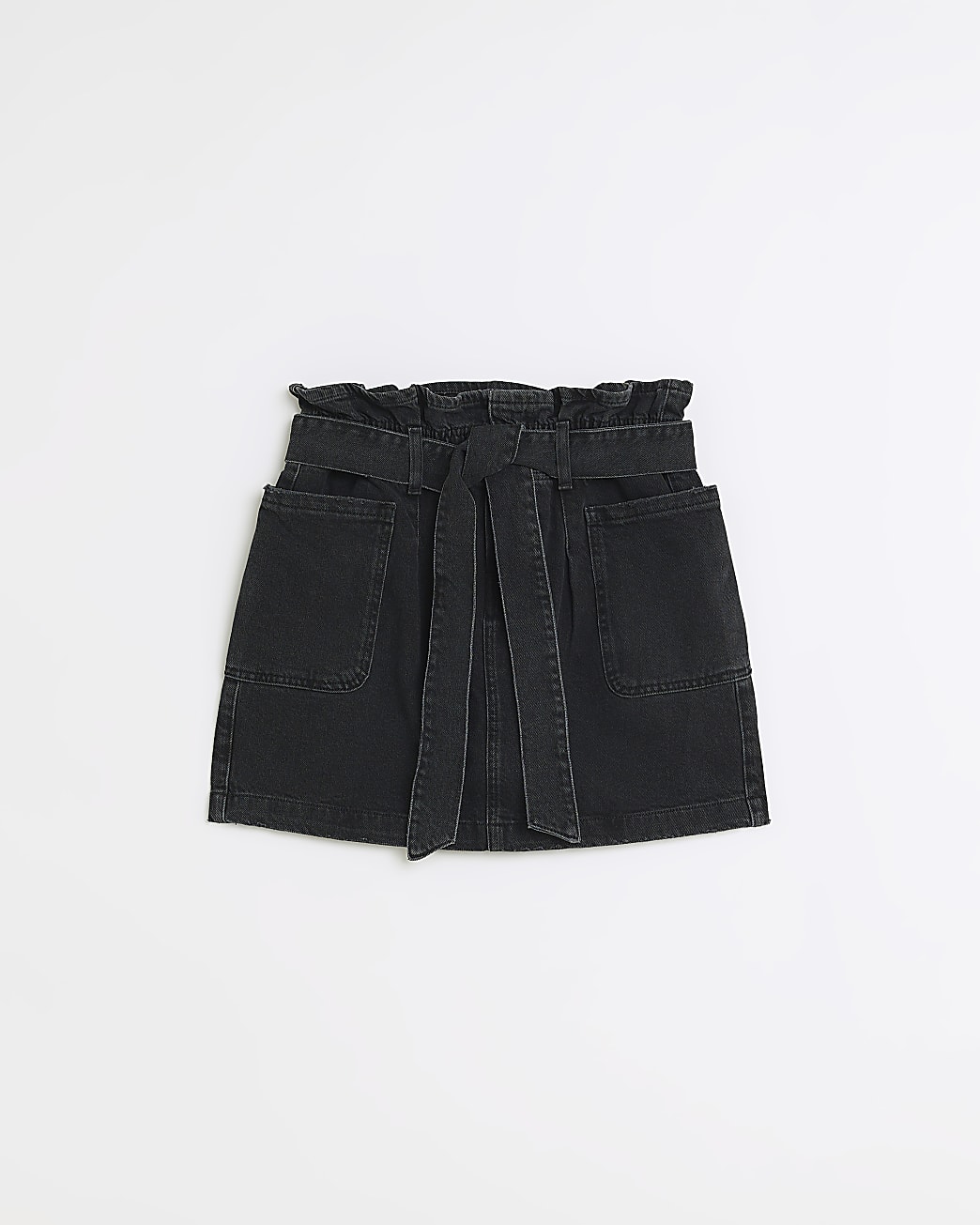 Black denim paperbag mini skirt