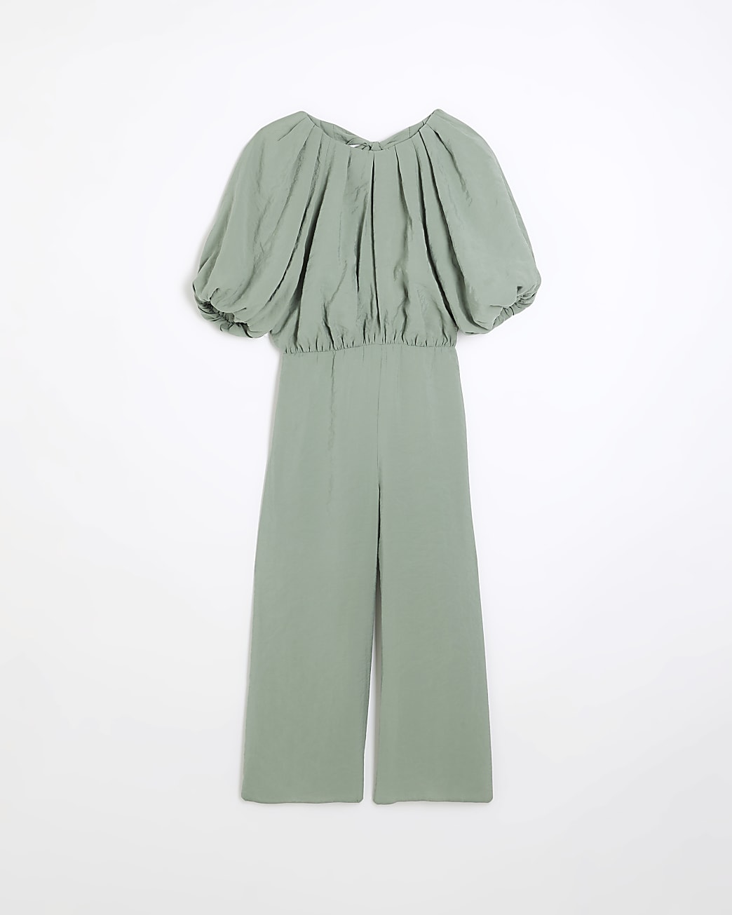 Khaki puff short sleeve jumpsuit