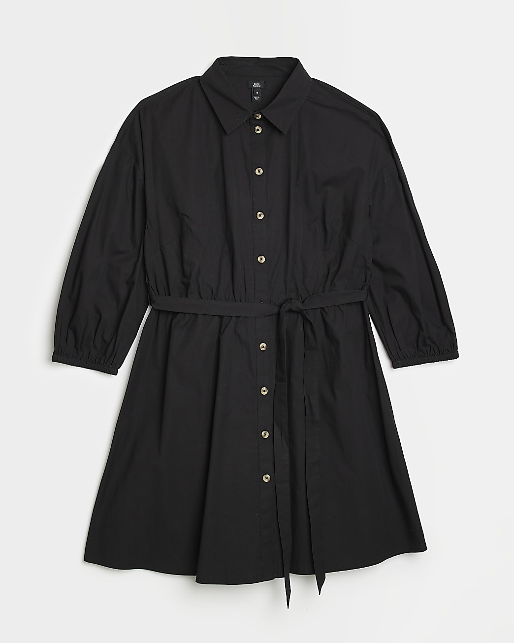 Black long sleeve belted mini shirt dress
