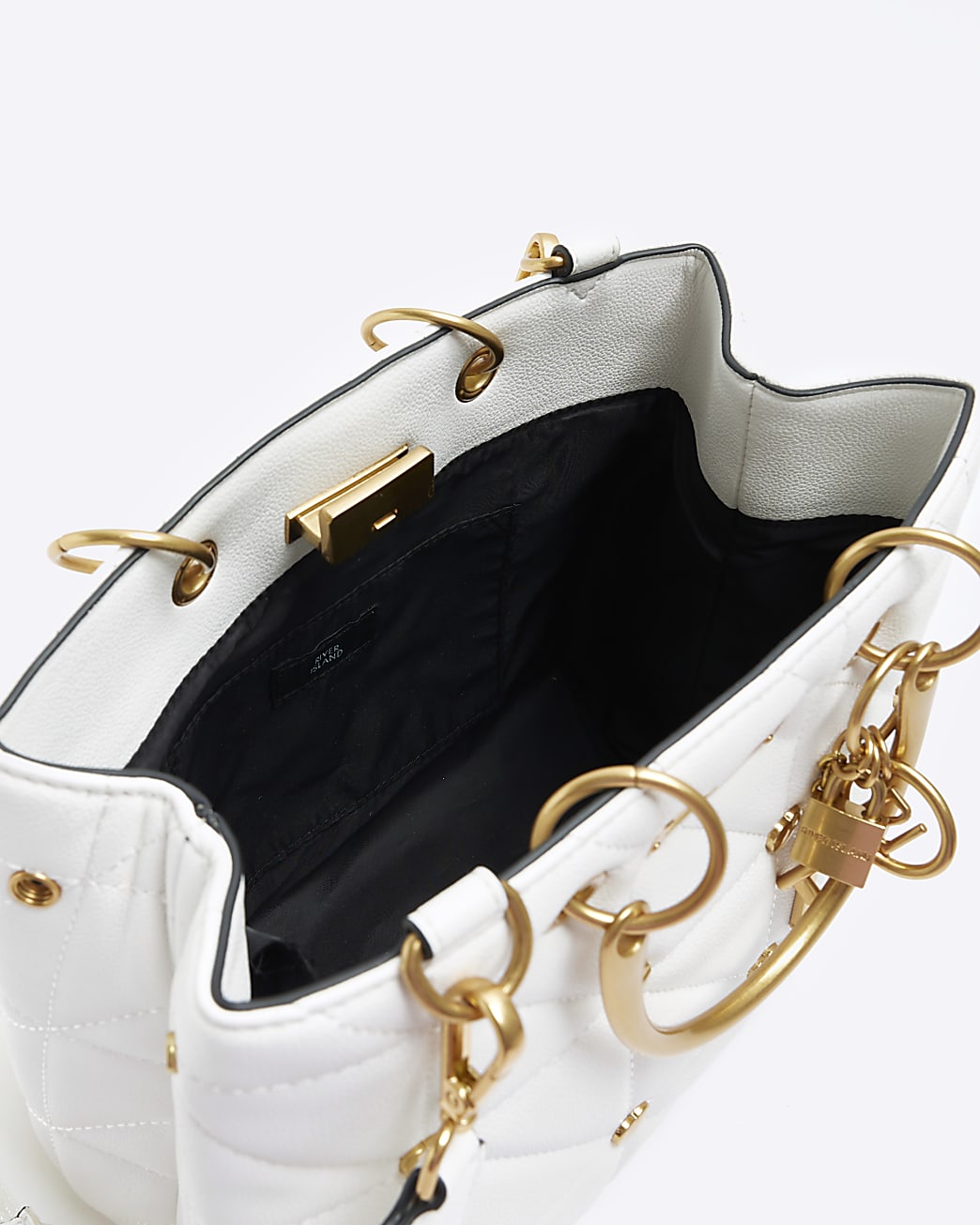 White quilted heart stud tote bag