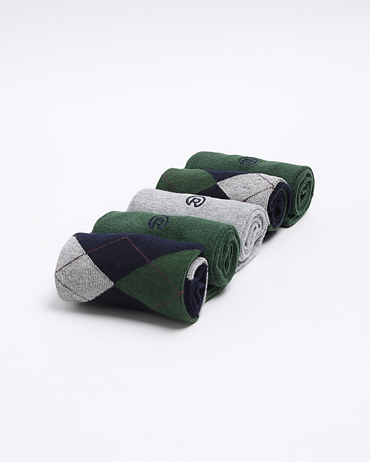 Green argyle ankle socks multipack