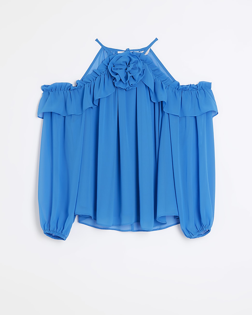 Blue cold shoulder corsage blouse