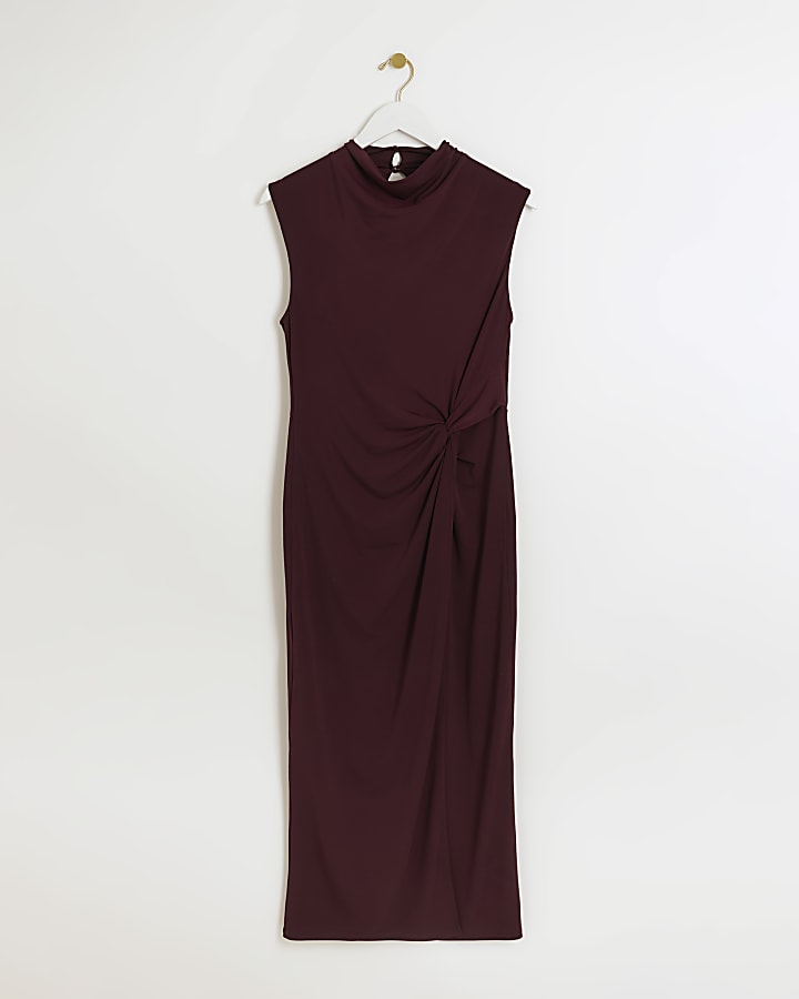 Purple knot bodycon midi dress