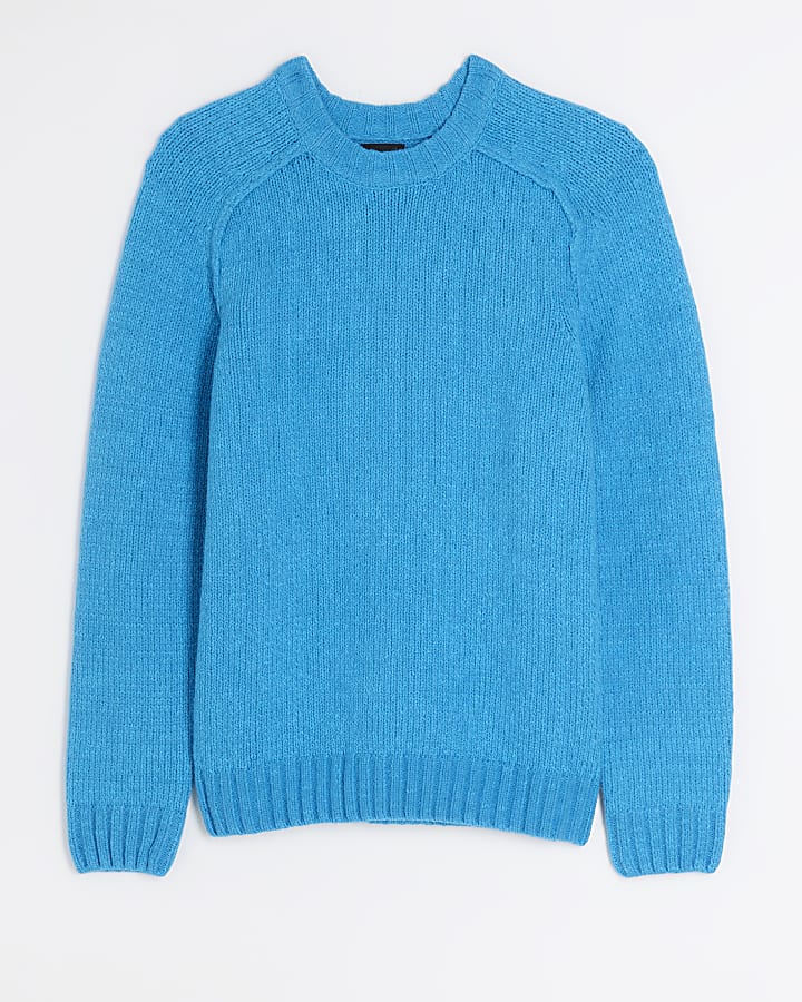 Blue regular fit wool blend jumper