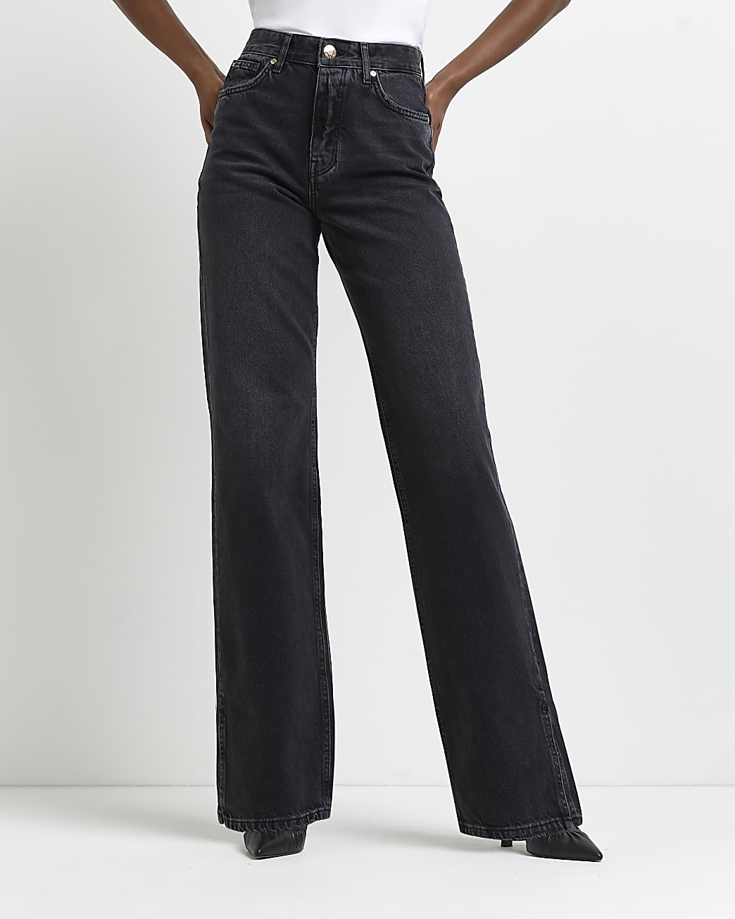 Black high waisted wide leg jeans