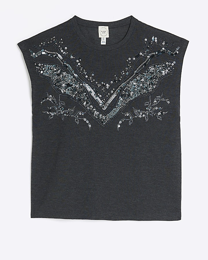 Grey sequin detail t-shirt