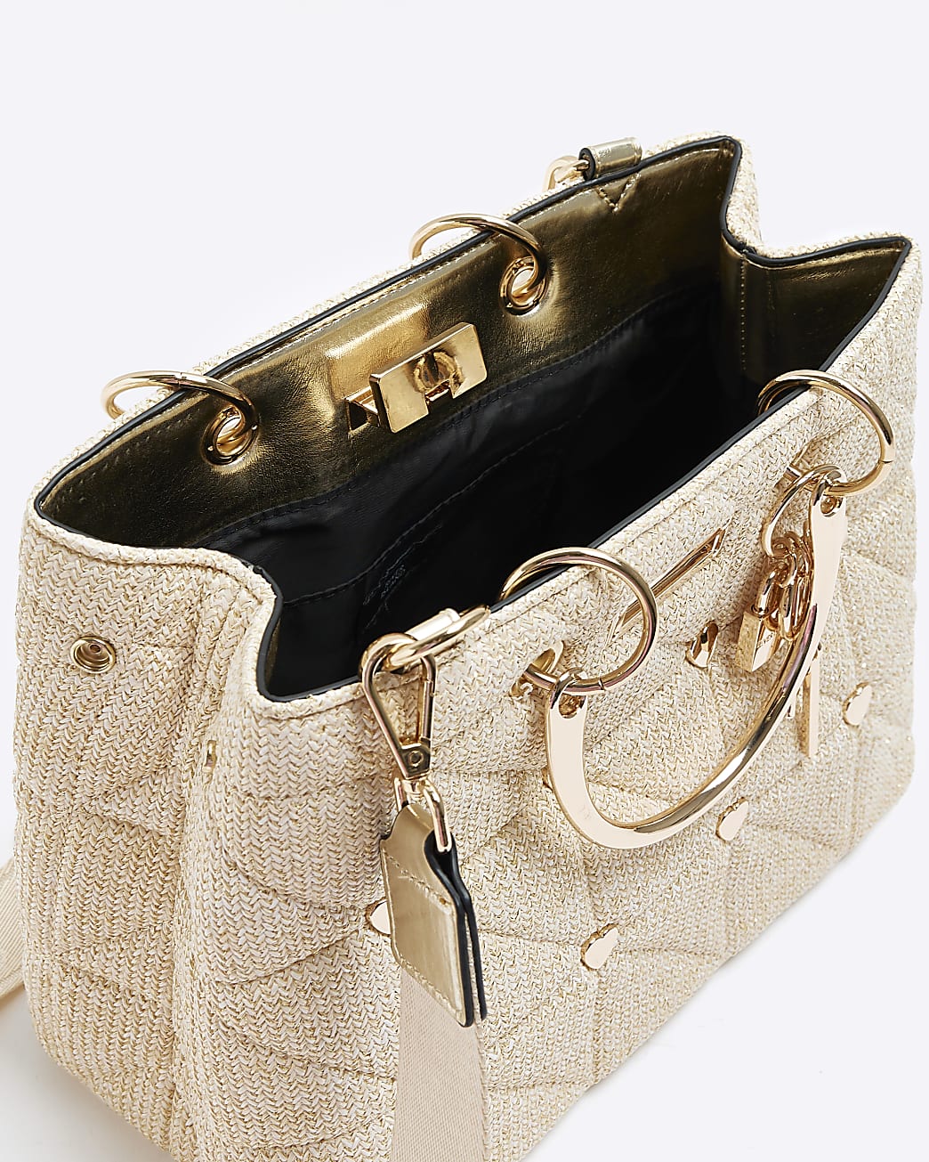 Gold heart quilted tote bag
