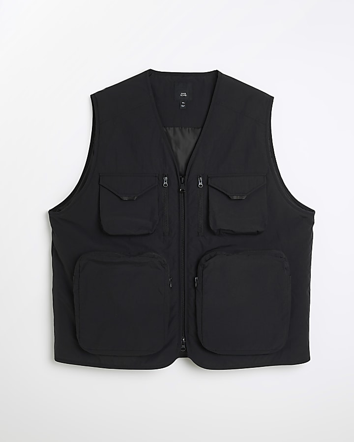 Big & Tall black multi pocket utility gilet