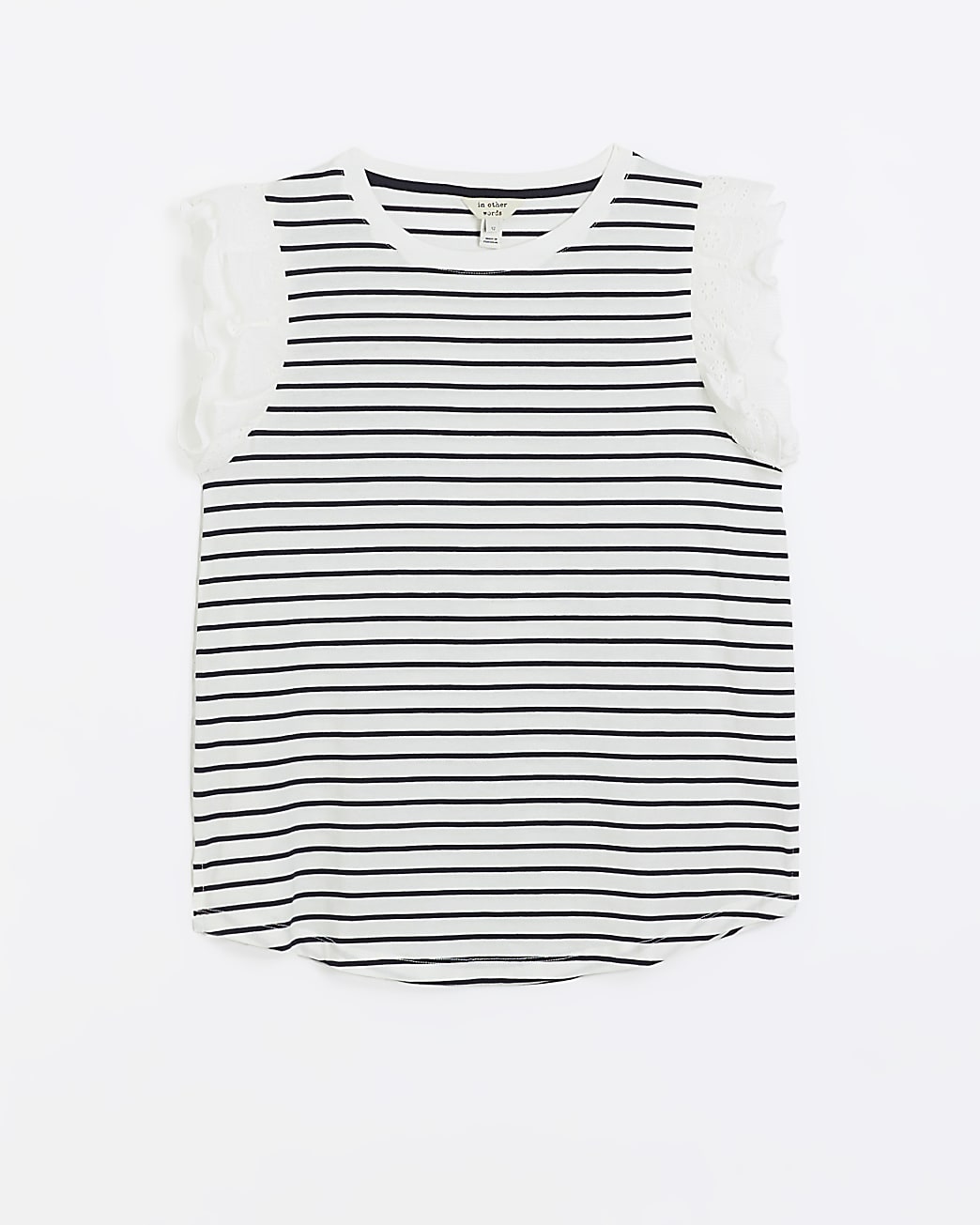 White striped broderie frill sleeve top