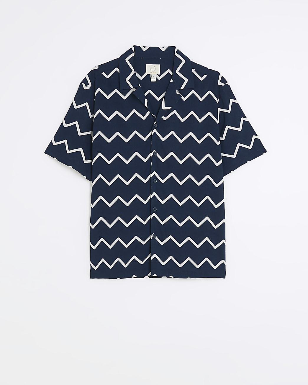 Navy regular fit zig zag revere shirt