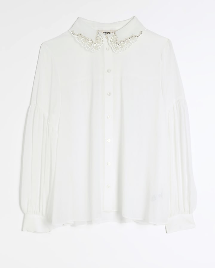 White chiffon embellished shirt