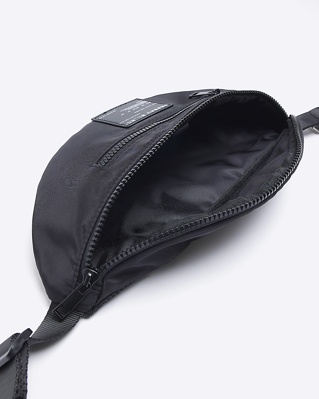 Black nylon double zip cross body bag