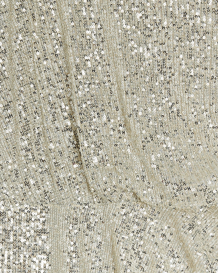 Silver sequin ruched bardot midi dress