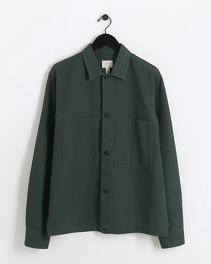 Green regular fit pocket overshirt