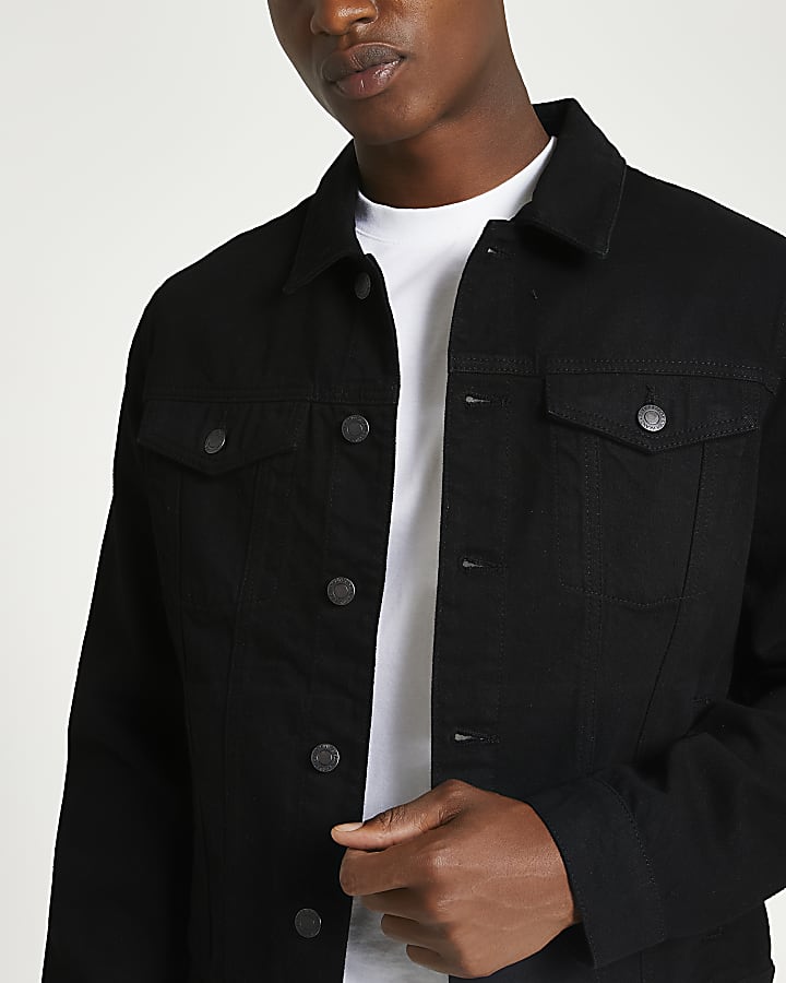 Black regular fit classic denim jacket