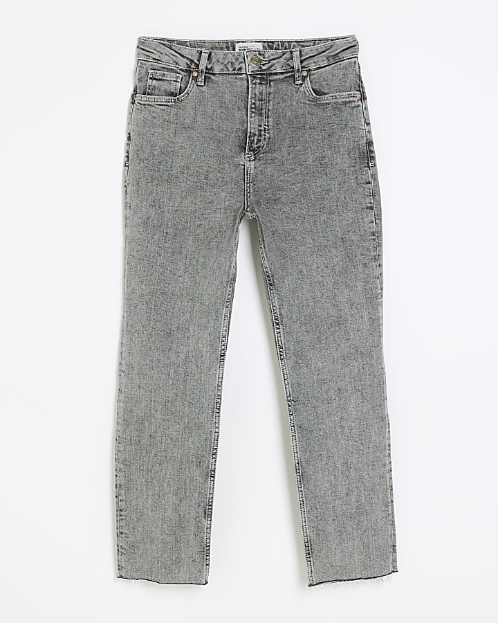 Grey high waisted slim straight jeans