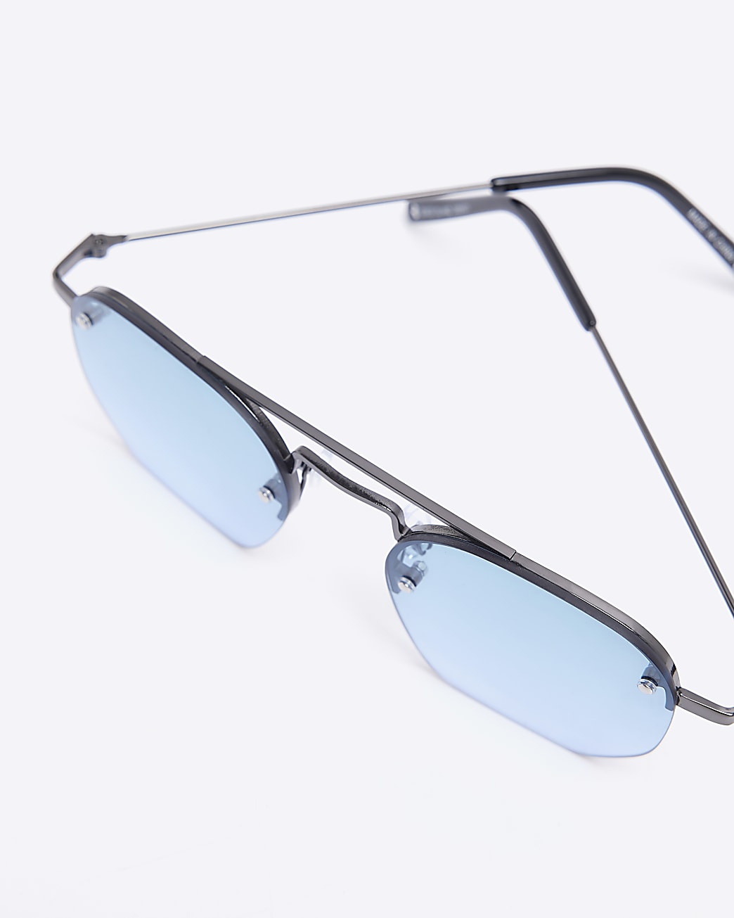 Blue rimless aviator sunglasses
