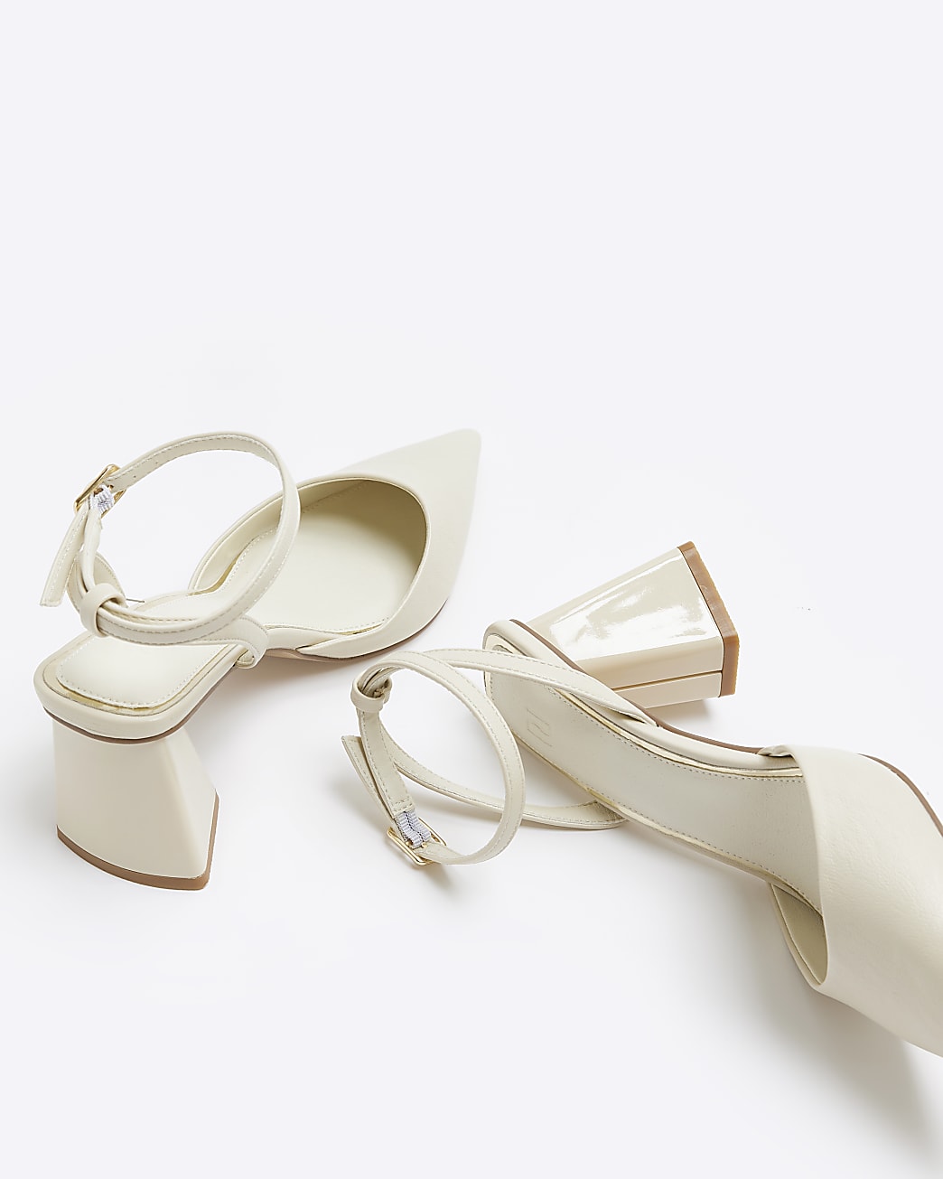 White sling back block heel court shoes