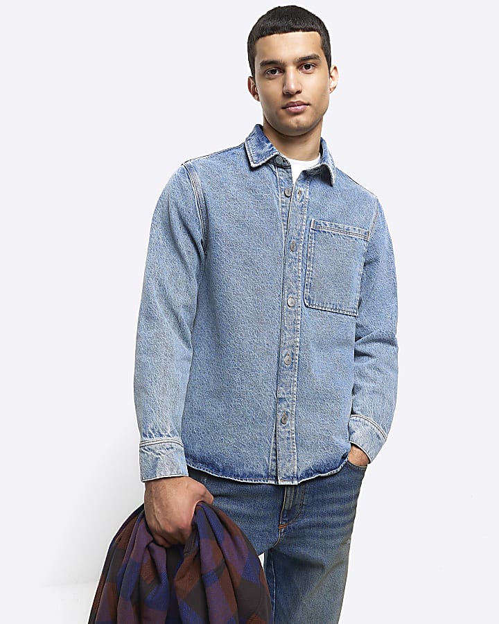 Blue regular fit denim shacket