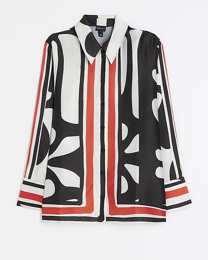 Red satin abstract oversized shirt