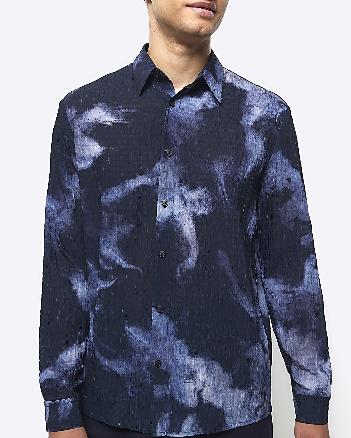 Navy regular fit textured abstract shirt