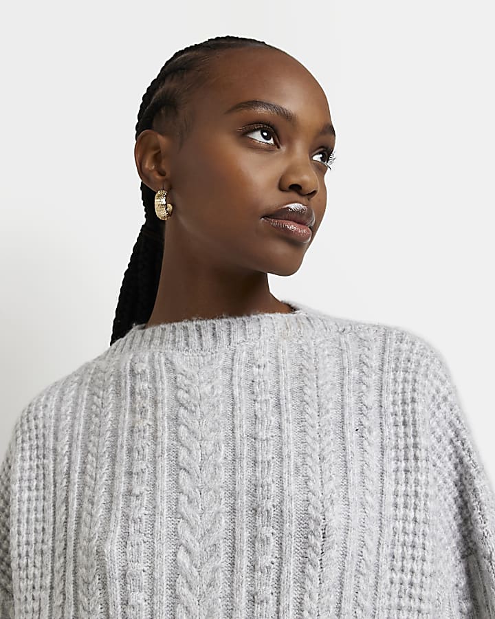 Grey cable knit jumper midi dress
