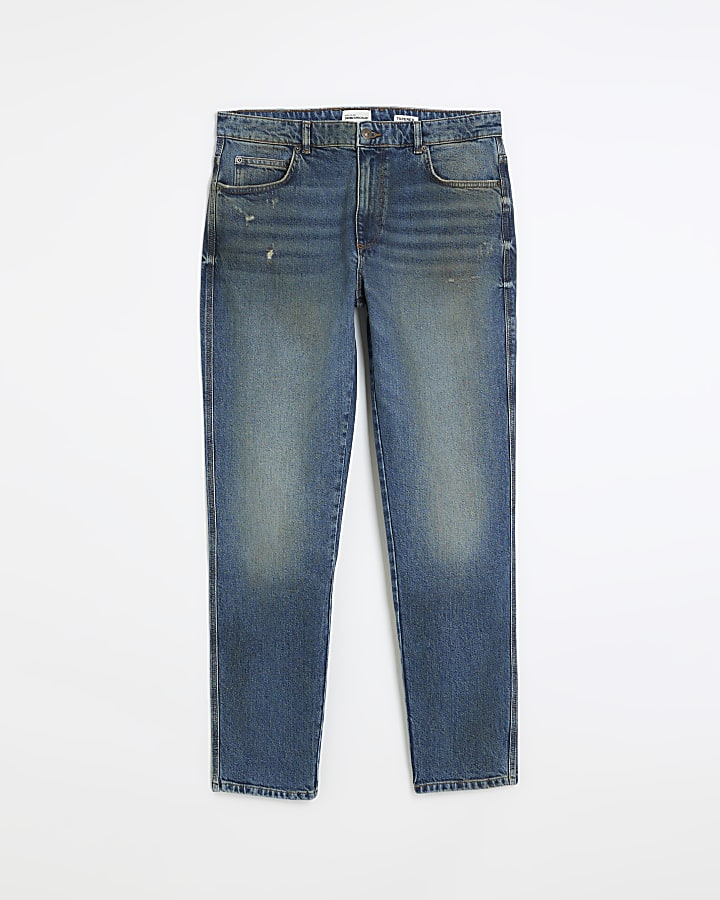 Blue faded tapered fit jeans