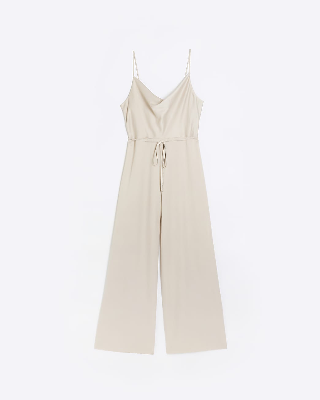 Beige satin cowl neck jumpsuit