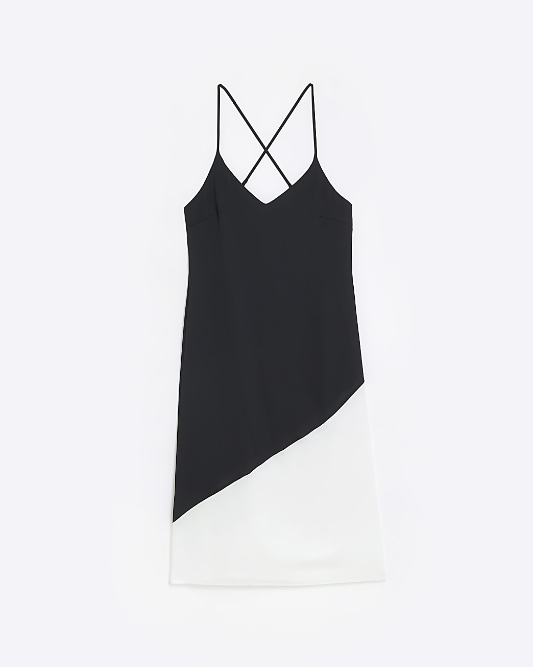 Black colour block slip midi dress