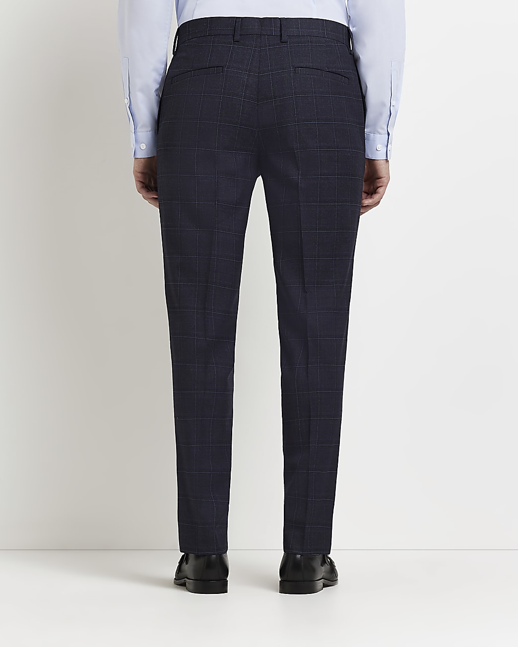 Navy slim fit check trousers
