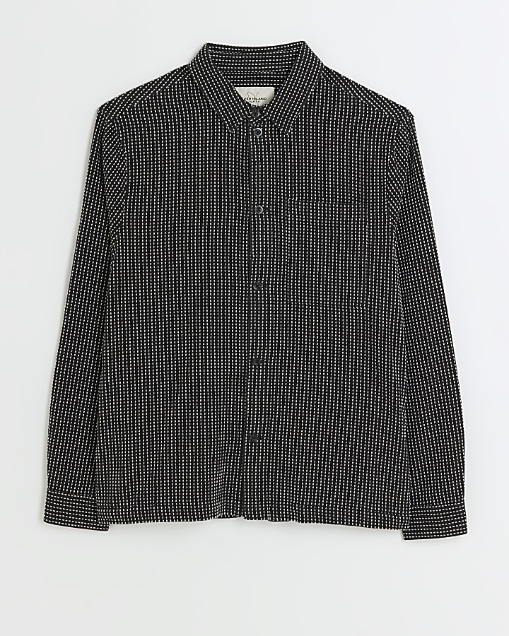 Black regular fit textured long sleeve shirt
