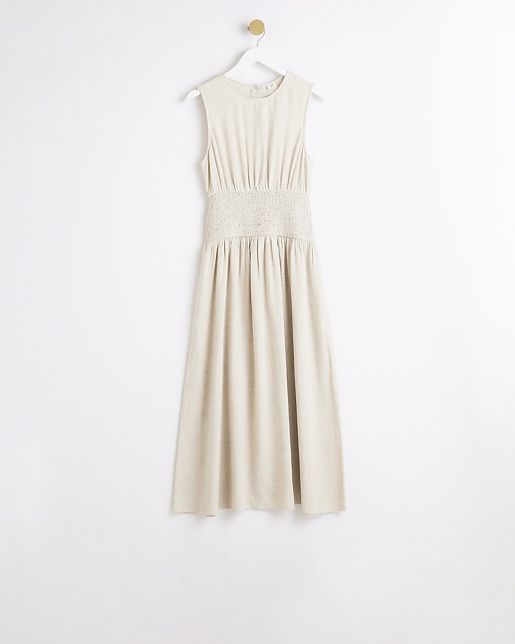 Beige linen midi dress
