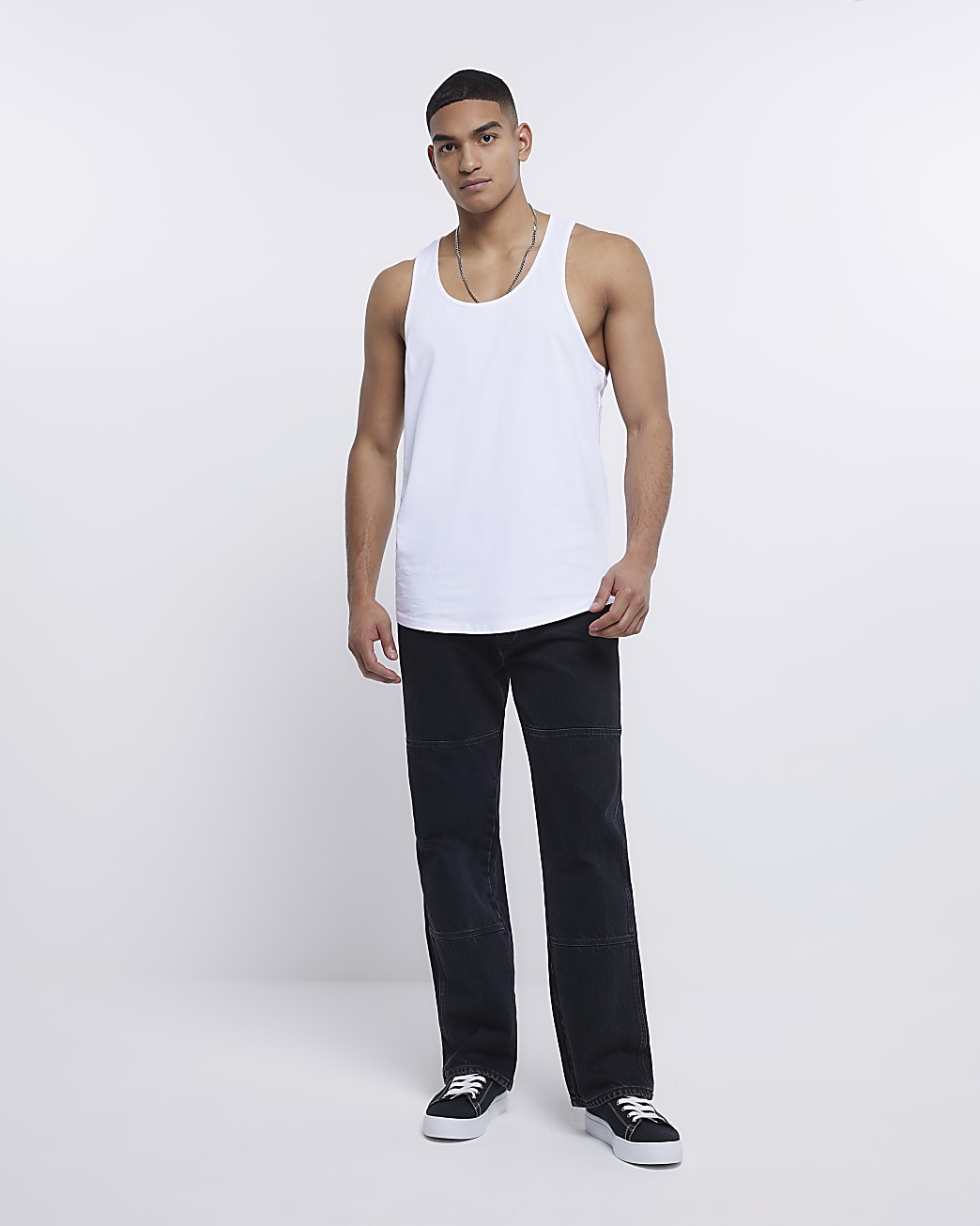White multipack of 5 muscle racer vests