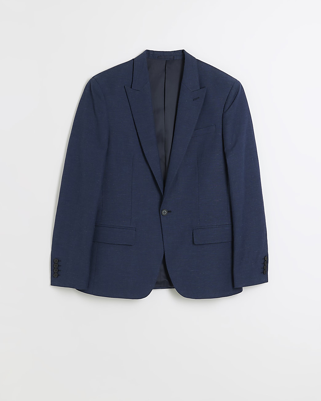 Blue slim fit linen blend suit jacket